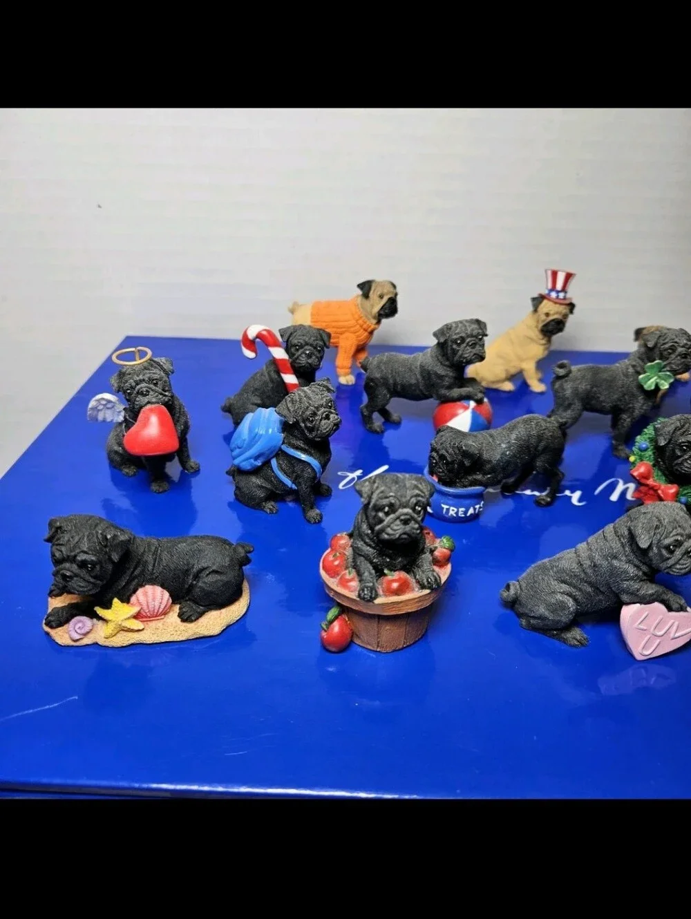 Danbury Mint Miniature Holiday PUGS Figurine Set *44 Figures* w/ Box - READ